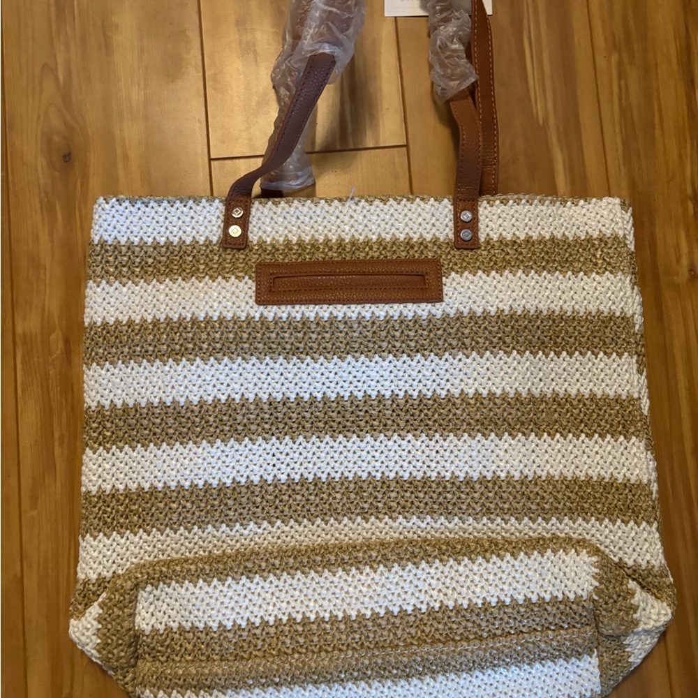 Thirty-One Tan and White Striped Tote